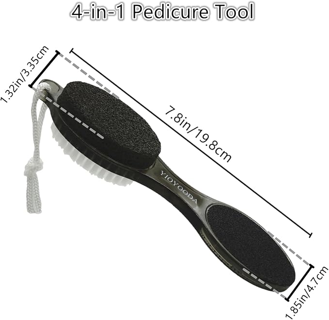 Foot File Callus Remover 4-in-1, Feet Scraper Pedicure Tools with Pumice Stone, Foot Scrubber Brush, Foot Rasp and Sand Paper, Double Sided Multi Purpose for Home Foot Care, Clear Black