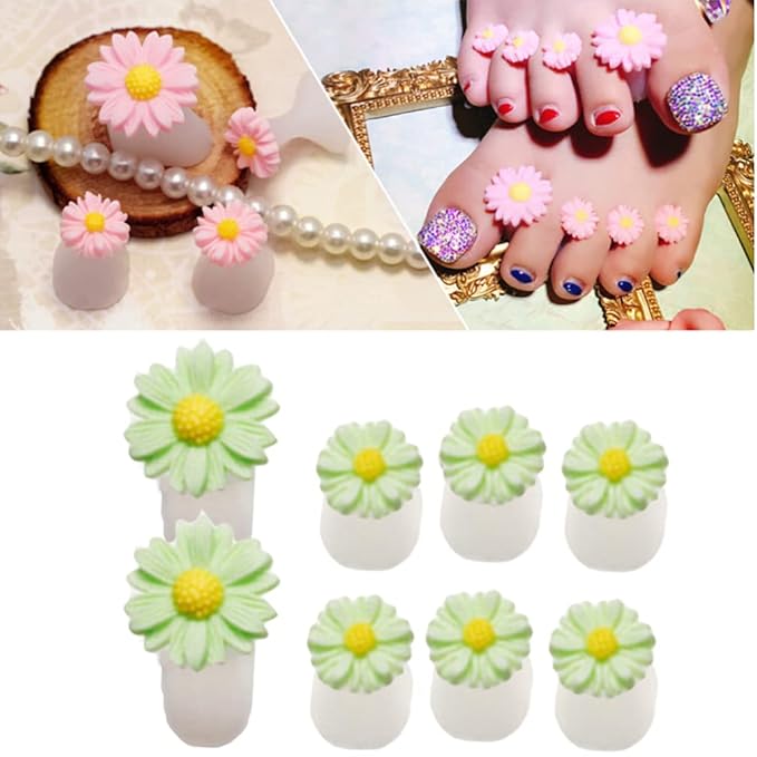 8Pcs Silicone Toe Separators, Daisy Flower Toe Separators Gel Foot Toe Spacers Separators Bunion Corrector for Pedicures Nail Polish Salon, Green