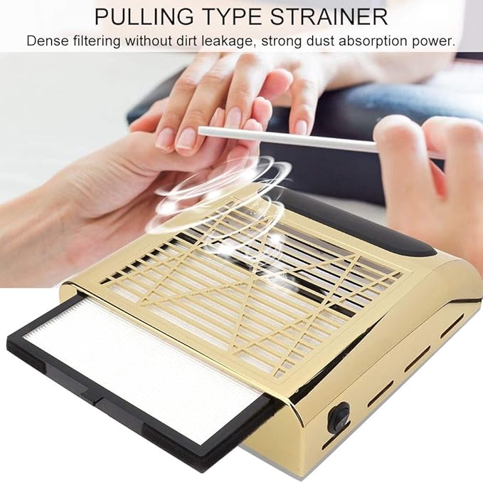 Nail Dust Collector Strong Suction Nail Art Vacuum Cleaner Manicure Tool 80W (Gold+US)