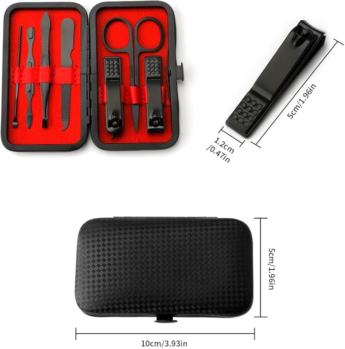 Manicure Set Nail Clippers Nail Tools Christmas Stocking Stuffers Pedicure Supplies Toenail Clippers for Women Men Fingernail Toenail Clipper 8 in 1 Manicure Tools Black with Leather Travel Case