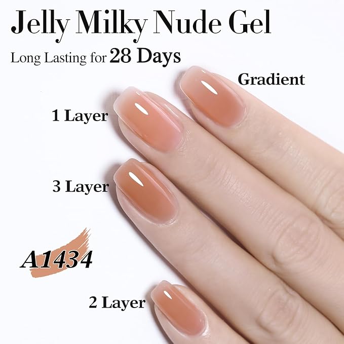 Double Rhythm Gel Nail Polish Set of 6 Colors Baby Light Pastel Milky Nail Polish Starter Kit Art DIY Salon Home (Jelly Sheer White Pink Nude,Kit 38)