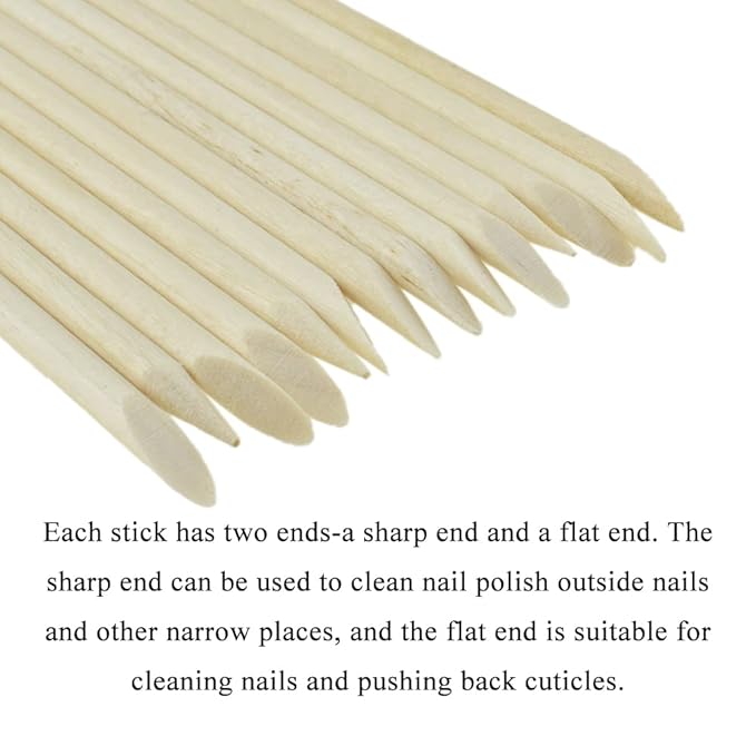 HAHIYO 3.7 inches 100PCs Natural Wood Double-Ended Cuticle Pusher Stick - Mini Orange Wood Stick for Nail Care, Manicure, and Pedicure - Effective Nail Cuticle Remover and Cleaning Tool Set