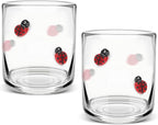 SiliFine 2 Pcs Ladybug Icon Juice Glasses - 14oz Cute Ladybug Stemless Wine by SiliFine