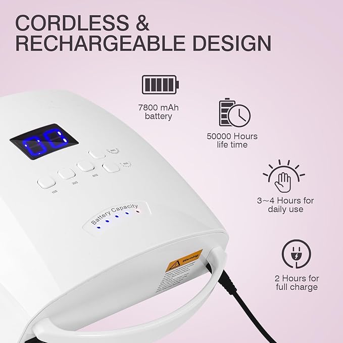 Cordless UV LED Nail Lamp, Rechargeable 66W UV Light Nail Curing Lamp for Gel Nails Acrylic Polish with Auto Sensor & 5 Timer for Home & Salon