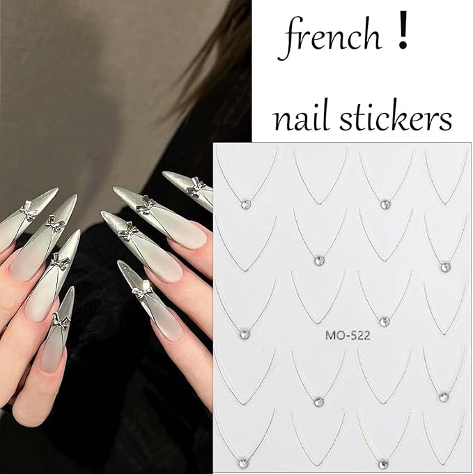 4Pcs Glitter Star Nail Stickers French Tip Nail Art Stickers with Rhinestones Design Star Sticker Gold Silver French Stars Nails Decals DIY Starlight Nails Supplies for Women Frenchs Manicure Charms