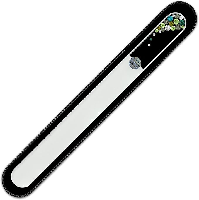 Large Size Glass Nail File Hand Decorated with Swarovski Elements, in Black Velvet Sleeve, Genuine Czech Tempered Glass, Hand-Made Crystal Nail File