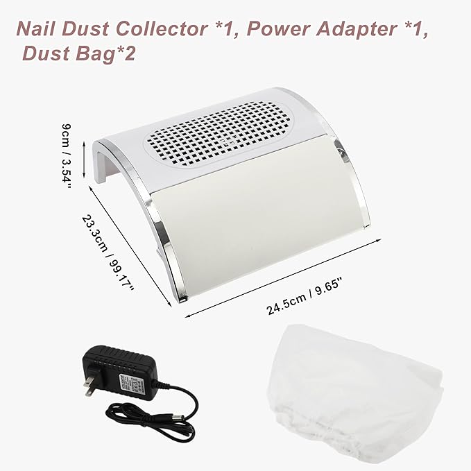VOCOSTE Nail Dust Collector, 80W Nail Vacuum Dust Collector, Low Noise Nail Fan Dust Collector, Dust Collector Nail Tech for Manicure Acrylic Gel Nails Polishing, with 2 Dust Bag, White