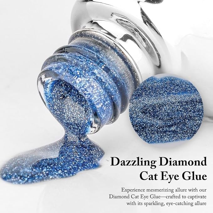 Cat Eye Gel Nail Polish Set with Rhinestone -15ml, Magnetic Wand Included, 28 Days Long-Lasting, Luxe Luster