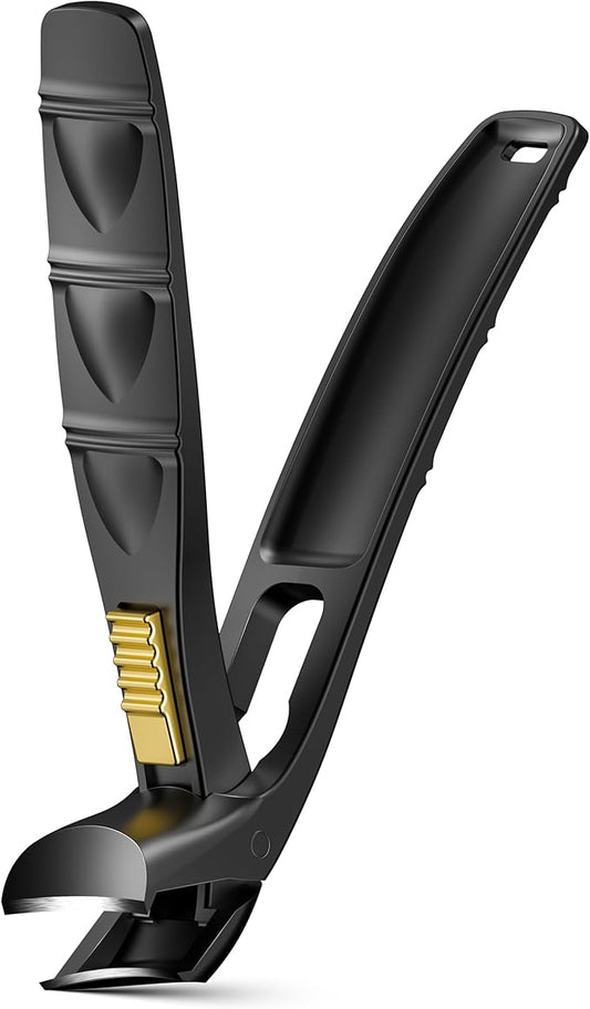 BALUCA Curved Cutting Jaw Toenail Clippers for Seniors for Thick Toenails, Ergonomic Large Toe Nail Clippers for Men, Long Handle Fingernail Clipper Cutter with Catcher - Black