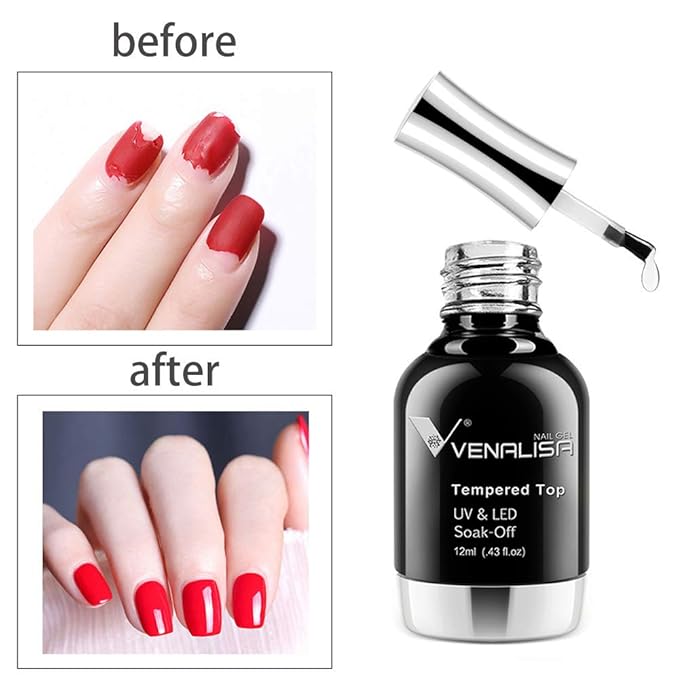 VENALISA 12ML No Wipe Tempered Top Coat, Scratch Resistant Long Lasting High Gloss Soak Off Clear Gel Nail Polish Top Coat 0.43 OZ