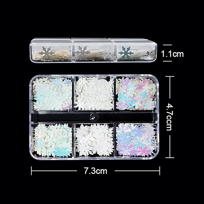 White Snowflake Nail Art Glitter Sequins, 3D Winter Christmas Sparkly Nail Flakes Designs, Shiny Confetti Acrylic Supplies for Women Manicure Charms Holiday Decorations