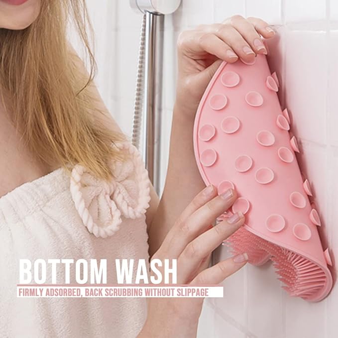 Shower Foot Scrubber Mat with Non-Slip Suction Cups, Foot Back Cleaning Pad Back Washer Exfoliating Bath Wash Pad, Wall Mounted Slip Suction Cups for Use in Cleaner Men and Women (Pink)