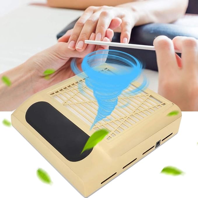Nail Dust Collector Strong Suction Nail Art Vacuum Cleaner Manicure Tool 80W (Gold+US)