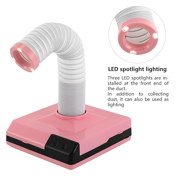 MOCHAG 60W Dental Polishing Dust Collector, Dentistry Vacuum Cleaner Dust Collector Fan Vacuum Cleaner with Fan and LED Dual Function, Polishing Suction Machine for Dental Lab (Pink)