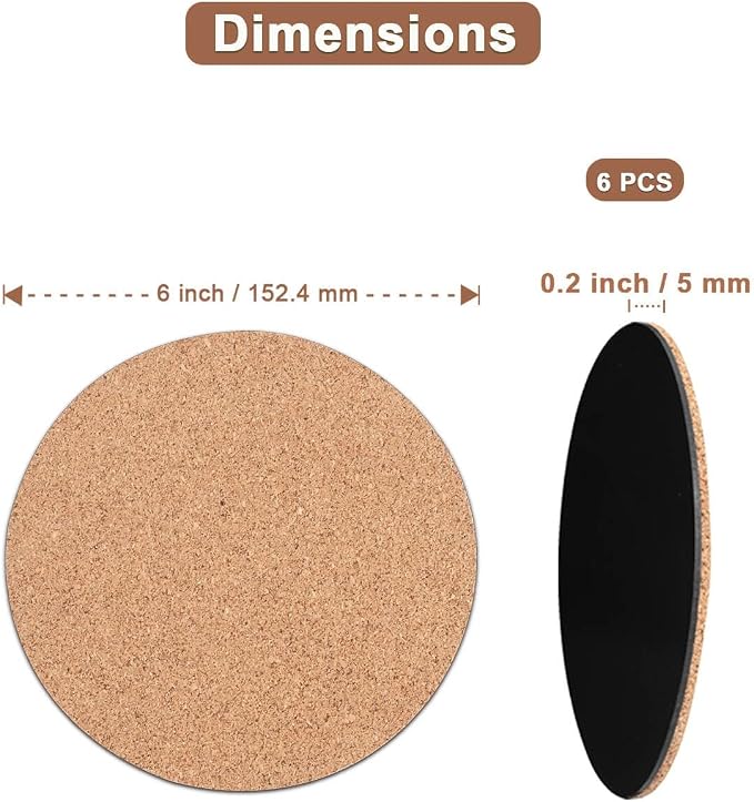6 Inch Cork Plant Coasters, 6 Pack Round Plant Mats - Image 2