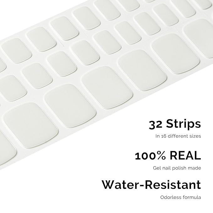 NAILOG Semi Cured Gel Nail Strips, Toe Nail Polish Strips with Glossy Gel Finishing | Buy 2 Get 1 UV Lamp| 32 Pieces Long Lasting Pedi Stickers | Pearl White
