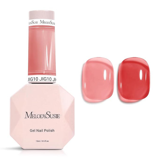 MelodySusie Gel Nail Polish, 0.5Fl.oz Jeweliver Jelly Rusty Red Gel Polish Translucent Orange Nude Color Sheer Soak Off UV LED Light Cure Gift for Women Nail Art Manicure JIG10