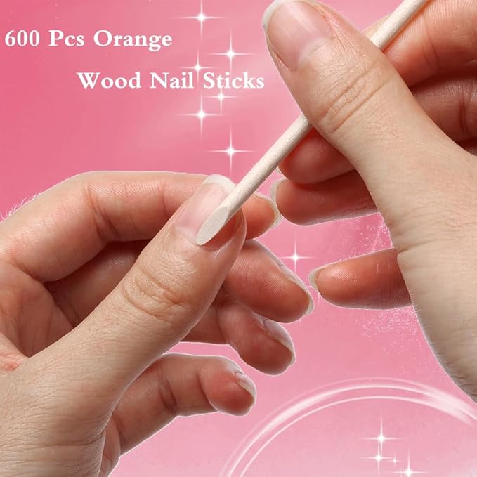 600 Pcs Orange Sticks for Nails - Borogo Orange Wooden Nail Sticks Double Sided Multi Functional Cuticle Pusher Remover Manicure Pedicure Tool