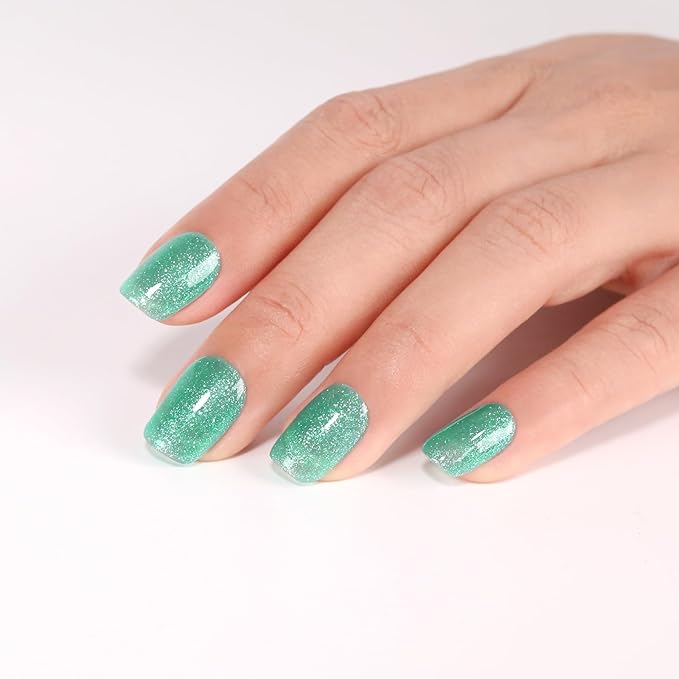 Imtiti Glitter Gel Nail Polish, Sheer Shimmer Glitter Green 3 in 1 Gel Polish Color Soak Off UV LED Spring Summer Nail Gel Polish Nail DIY Art Starter Manicure Salon, 0.5 Fl Oz
