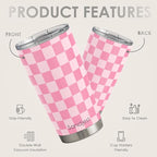 SANDJEST Checkered Tumbler 20oz Stainless Steel Insulated, Checker Travel - Image 2