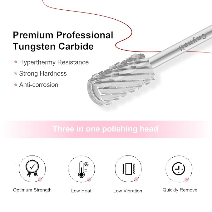 3/32" Large Barrel Smooth Round Top Tungsten Carbide Nail Drill Bit Safety Bit for Gel & Acrylic Removal, 2-Way Rotating Efile Tip, Salon Electric File Accessory (3XC Grit, Silver)