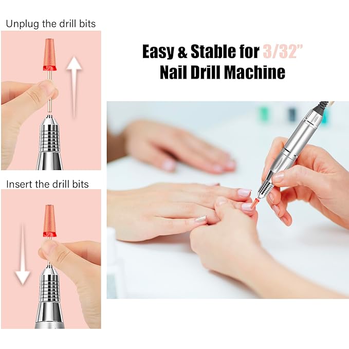 Depvko 5 in 1 Nail Drill Bits, 3/32'' Carbide Tungsten Bits, Two Way Rotate Professional Advanced Safety Bits for Nail, Fast Remove for Manicure Pedicure (Classic 5in1-Rose Gold, Fine-F)