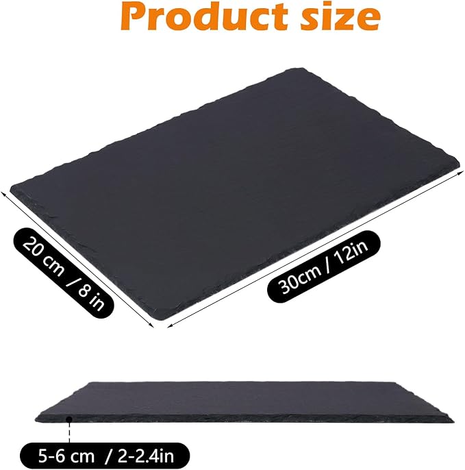 8 Pack 12 x 8 Inch Slate Cheese Boards, Black Rectangle Slate Charcuterie Boards, Natural Charcuterie Stone Plates for Parties, Gifts, and Special Events, Cheese, Sushi, Food.