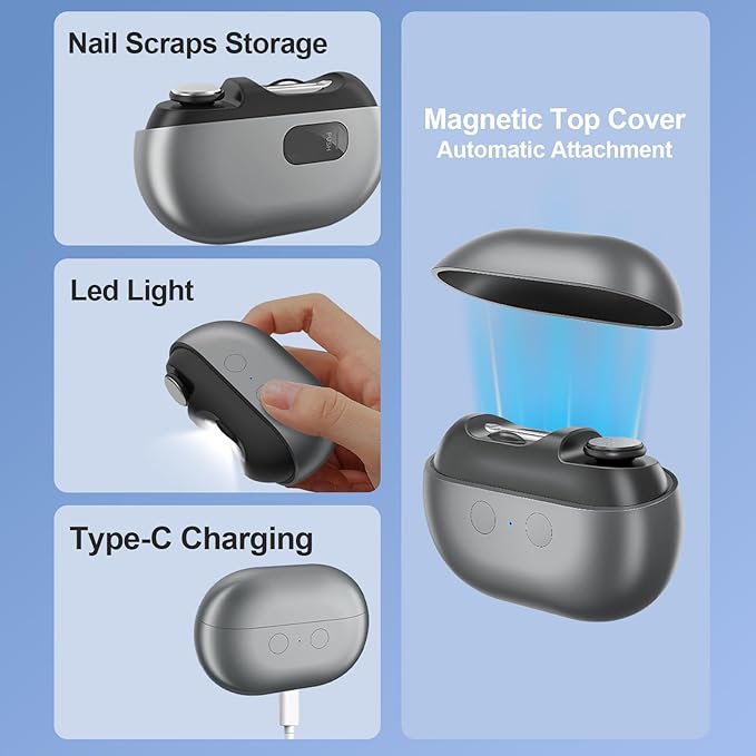 Fanyil Easyclip Smart Nail Clipper, 2025 Upgraded 3-in-1 Automatic Nail Trimmer with LED Light and Clip Storage, Safer for Infants, The Elderly, and Adults (White)