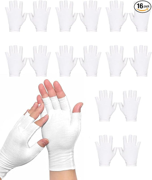 8 Pairs White Cotton Fingerless Gloves Moisturizing Night, Uv Sun Protection Gloves for Driving