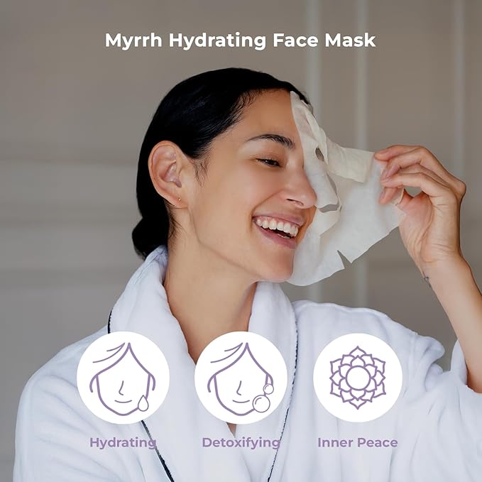 INNA ORGANIC Sheet Mask - Deep & Long Hydration, EWG & COSMOS Certified (Pack of 5) | Myrrh Essential Oils Infused Skin Care | Luxury Clean Beauty