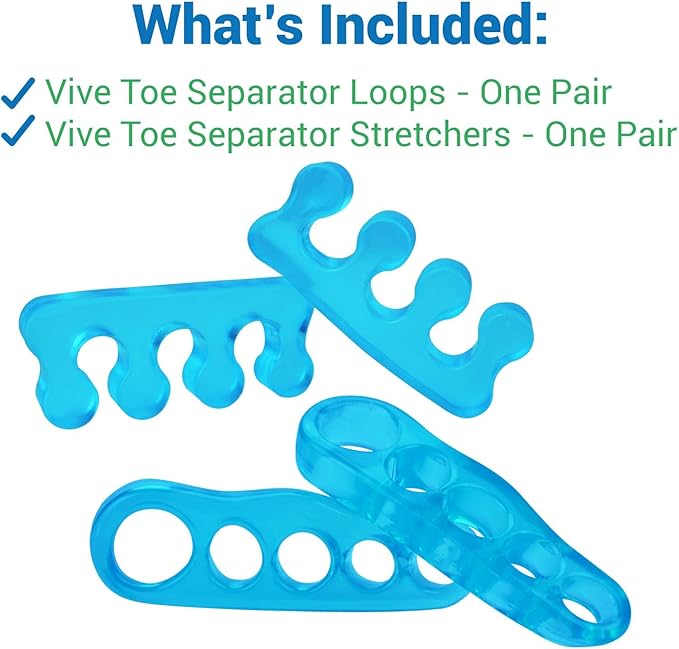 ViveSole Toe Separators for Men & Women Small (2 Pairs) - Silicone Gel Spreaders - Therapeutic Spa Stretchers for Plantar Fasciitis, Bunions, Overlapping Hammer Toe Spacers - Metatarsal Yoga Cushion