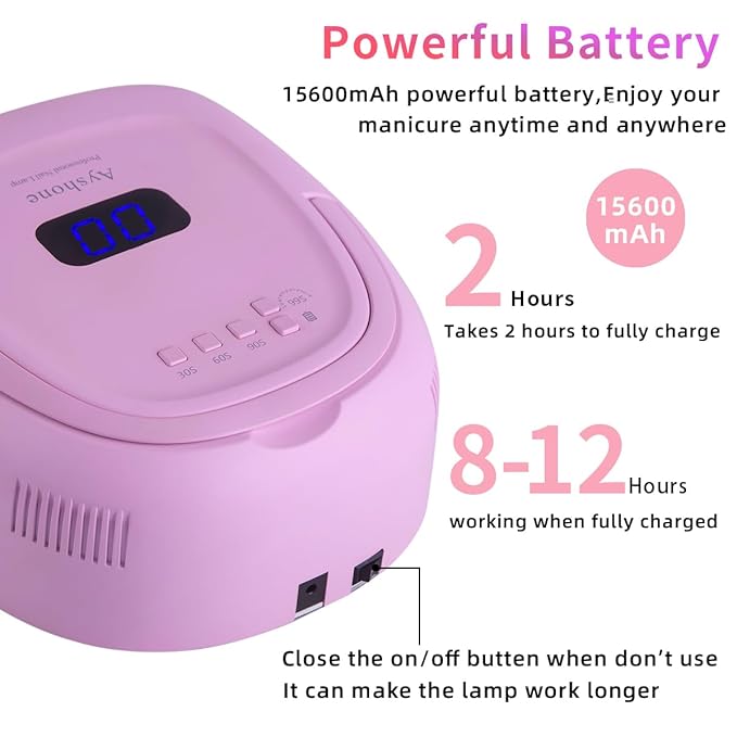 Rechargeable LED Gel Nail Lamp,60W Cordless UV Led Nail Light Nail Dryer for Gel Nails with Lifting Handle Touch Sensor LCD Screen (Pink)