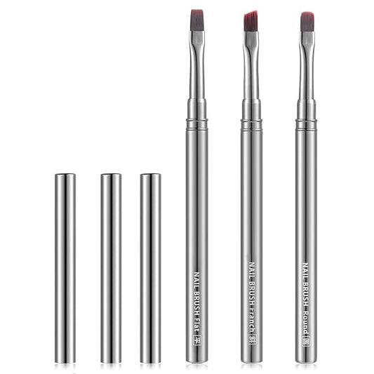3Pcs Nail Art Clean-Up Brushes Set, Cleaning Mistake Polish On Cuticles Angled Round Flat Brush Acetone Resistant For Manicure Painting Design Cleaner Remover Tool Professional DIY