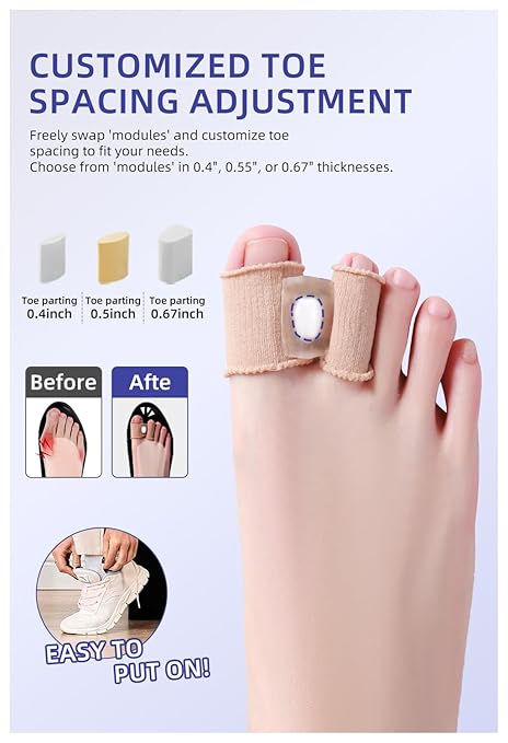 Adjustable Toe Separators For Women Men Big Toe, Bunion Corrector Spacers Relief Big Toe, Gel Straightener For Hammer Overlapping