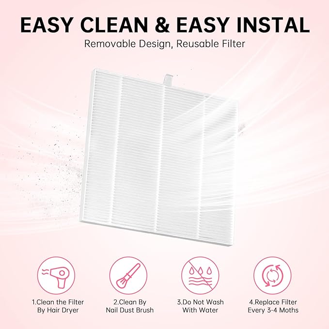 Nail Dust Collector, Powerful Vacuum Fan Vent Dust Collector Extractor Dust Suction Machine for Acrylic Nails Polishing, Nail Salon&Home, Pink Diamond