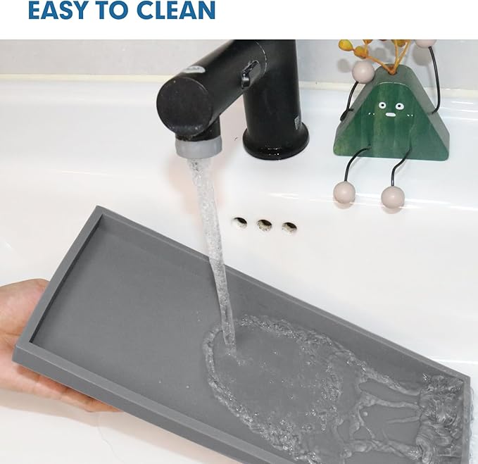 Bloss Silicone Tray Set for Bathroom/Kitchen - 15.7" Bathroom Soap Dispenser Tray and Soap Holder, Silicone Vanity Trays Countertop Organizer for Scrubber, Perfume, Jewelry, Candle Tray