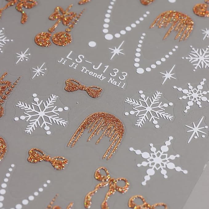 JMEOWIO 8 Sheets Christmas Glitter Nail Art Stickers Decals Self-Adhesive Silver Snowflake Nail Supplies Nail Art Design Decoration Accessories