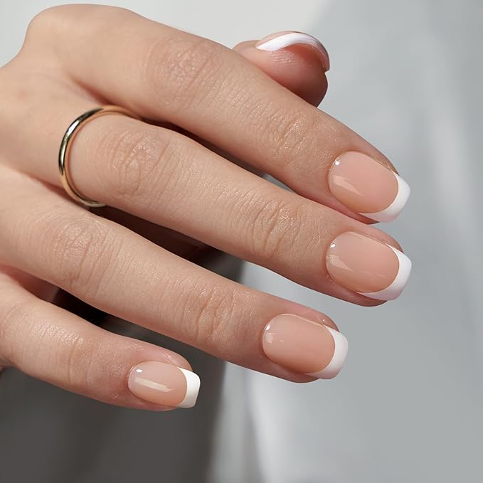 BTArtboxnails Gel Nail Kit - Square French Tip Press on Nails Extra Short Nude Fake Nails Set with Glue Soft Nail Extension Kit Glue Builder Gel and Top Coat with Lamp