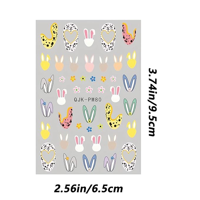 6Sheets Easter Nail Art Stickers Decals Cute Bunny Flower Designs 3D Self-Adhesive Nail Decals Spring Nail Decorations Floral Daisy Butterfly DIY Nail Supplies Easter Nail Accessories for Women Kids