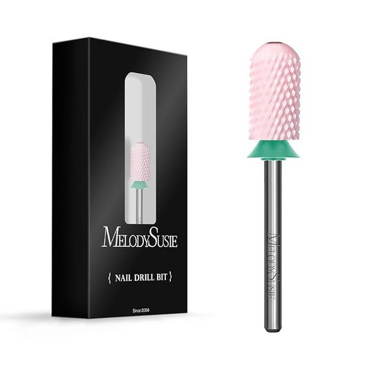 MelodySusie Ceramic Nail Drill Bit, 3/32'' Smooth Round Top Large Barrel Bits, Suitable for Manicure Pedicure Cuticle Gel Polishing, Beginners Bits, Pink, Series Bit-S, Coarse
