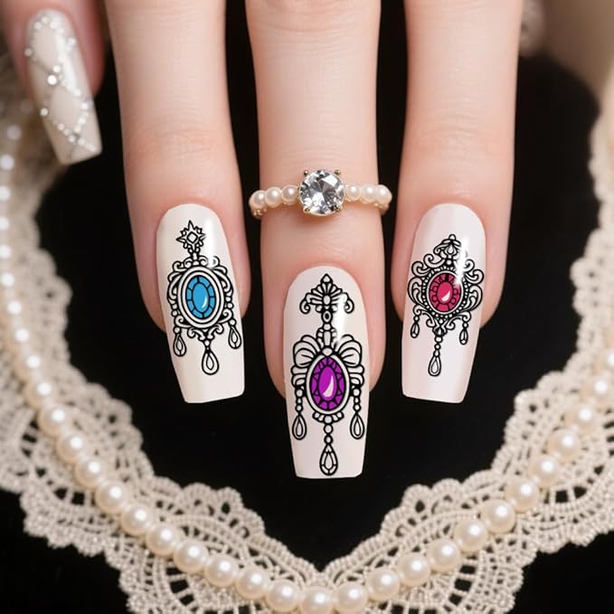 PH PandaHall 3pcs Jewelry Pendant Nail Art Stamping Plate Diamonds Bows Nail Stamper Vintage Jewelry Print Nails Stencils Stainless Steel Nails Image Plates for Manicures Arts Design Salon Printing