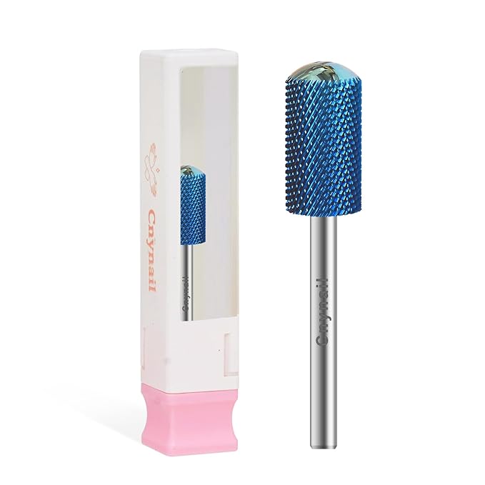 3/32" Large Barrel Smooth Round Top Tungsten Carbide Nail Drill Bit Safety Bit for Gel & Acrylic Removal, 2-Way Rotating Efile Tip, Salon Electric File Accessory (F Grit, Blue)