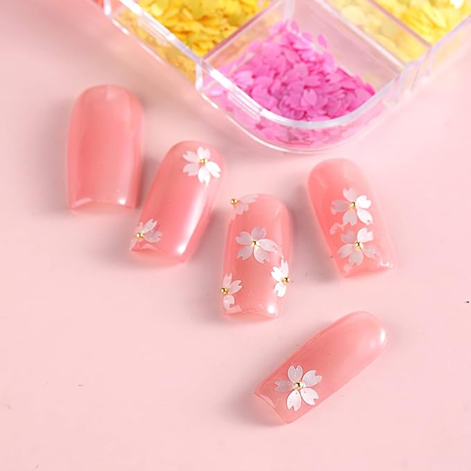 Floral Petals Glitter Nail Art Flakes, Sparkly Flowers Rhinestone Beads Design, 3D Flower Petals Supplies for Women Manicure Charms Decorations, Tips