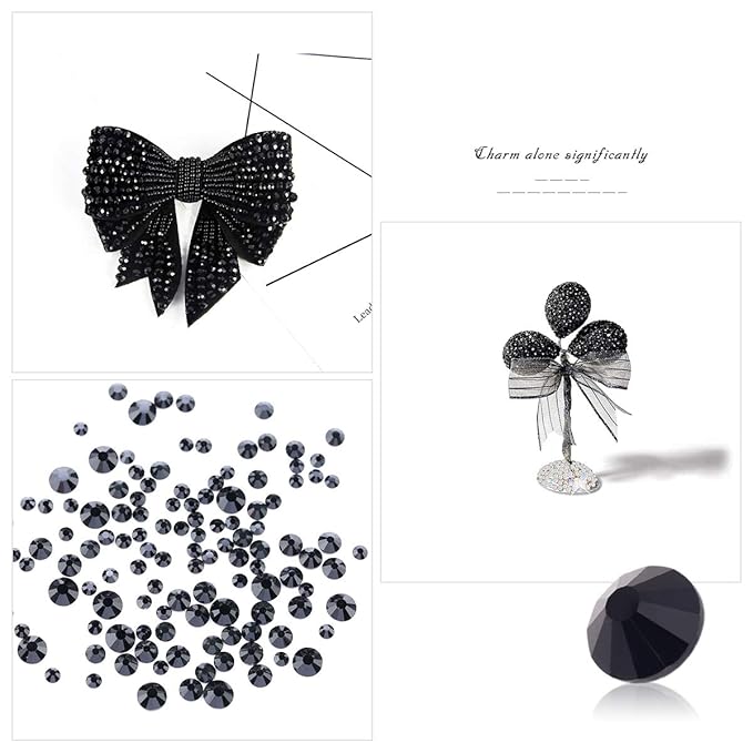 Novani Black Rhinestones, Flatback Crystal Loose Gemstones 1440pcs Glass Rhinestones for Clothes Shoes Crafts Makeup Nail Art and DIY Decorations(SS6, 2mm)