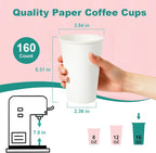16 oz 160 Pack Disposable Coffee Cups, Bulk White Disposable Paper Cups - Image 3