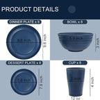 32PCS Blue Wheat Straw Dinnerware Sets - Image 2