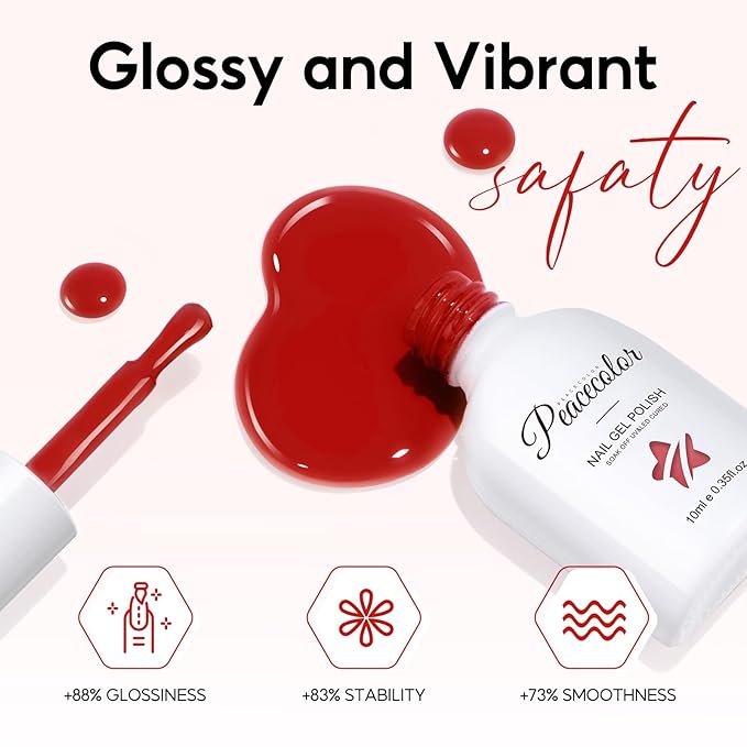 Peacecolor Red Gel Nail Polish Set, 6pcs 10ML Soak Off Gel Polish Dark Red Burgundy Shimmer Glitter Colors Nail Art Starter Kit Gifts for Women