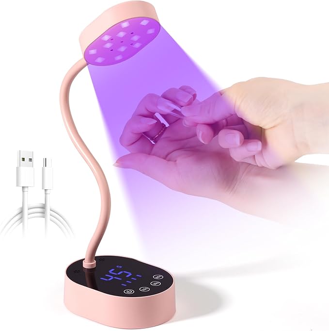 AORAEM UV Nail Lamp, Gooseneck Mini U V Light for Gel Nails, 36W Rechargeable LED Flash Cure Lamps with 4 Timers & Auto Sensor, Quick Dry Professional Nail Dryer for Salon Home DIY Use, Pink