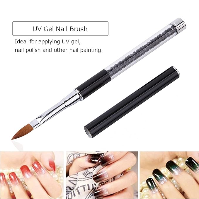 SILPECWEE 2Pcs Acrylic Nail Brush, Oval Nail Art Brushes Nail Clean Up Brushes Nail Design Tools Nail Painting Kit Manicure Remover Polish Brush