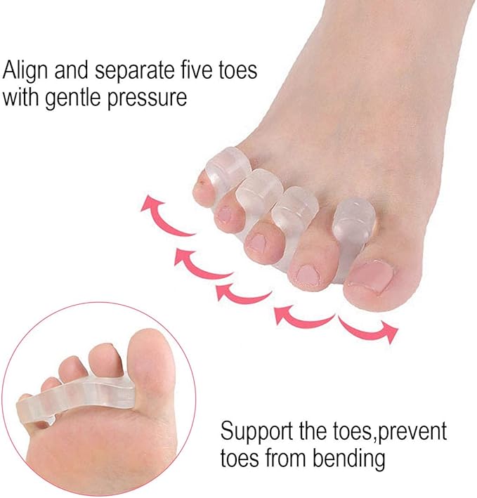 Gel Toe Separators Metatarsal Pads, Breathable Toe Straightener for Overlapping Toes, Bunion Corrector, Hallux Valgus Forefoot Pain Relief, Overlapping Toes, Blisters, Reusable Toe Stretchers